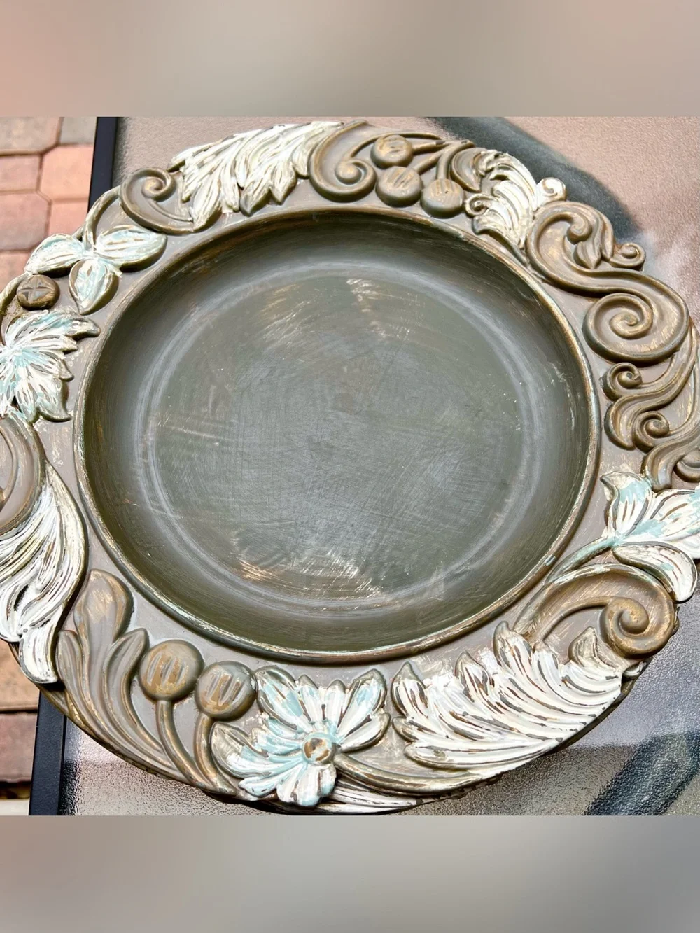 Pottery Barn “Carved Architectural Charger Plates” Baroque (Factory Distressed)